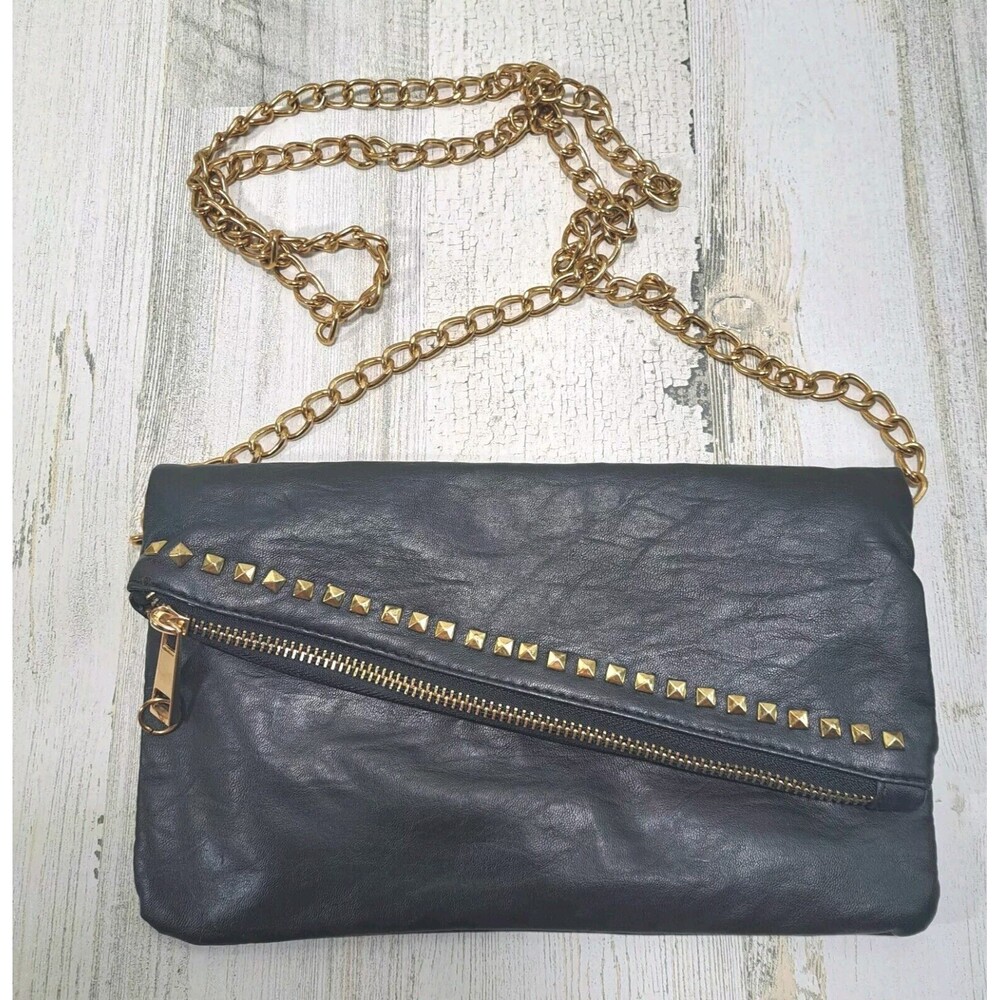 VTG Rampage Crossbody Purse Bag Black w/ Gold Studs Chain Strap Y2K Party Rocker